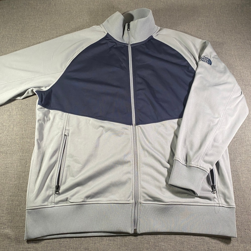 The North Face Mens XXL Track Jacket Full Zip Tech Fleece Gray Blue Colorblock